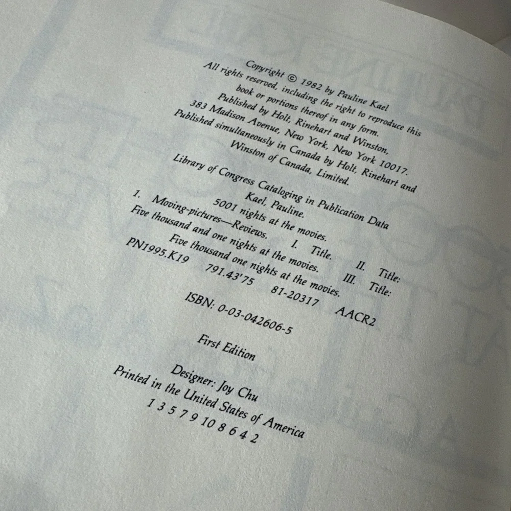 5001 Nights At The Movies Guide A to Z‎ Kael 1st Hollywood Motion Pictures Films